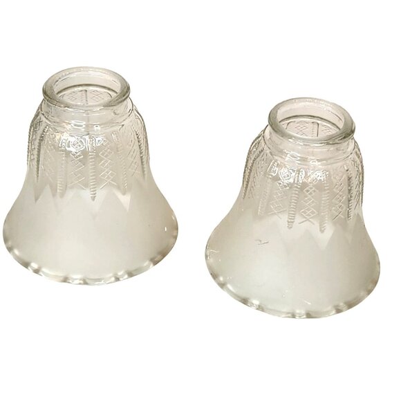 Vintage Frosted Glass Ruffled Lamp Shade Replacement, Diamond Crisscross Bell Li - Picture 2 of 16